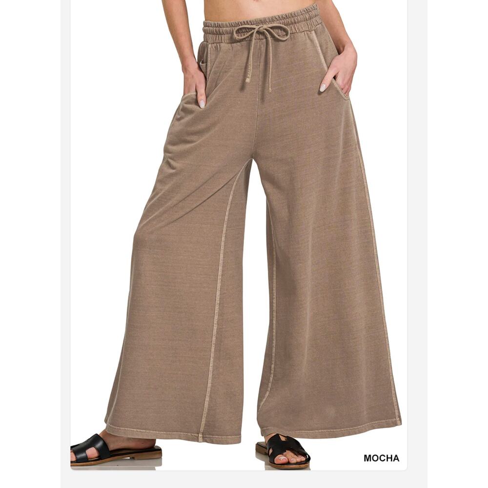 ZENANA WOMENS MOCHA FRENCH TERRY PIGMENT DYE & ENZYME WASHED Plus Size PANTS